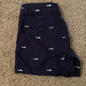 British Khaki navy shorts with light blue sharks